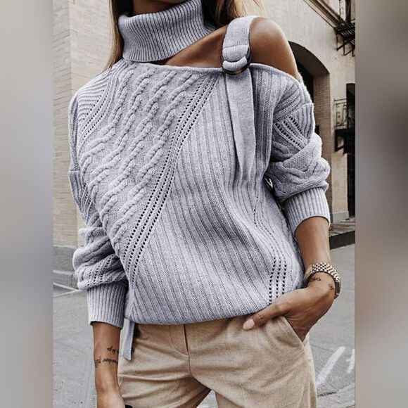 Women Long Sleeve Cold Shoulder sweater Medium - Picture 4 of 7